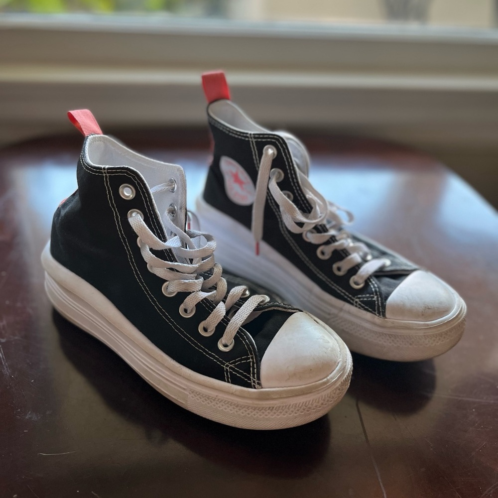 Converse Black and White High-Tops with Pink Accents Size 5